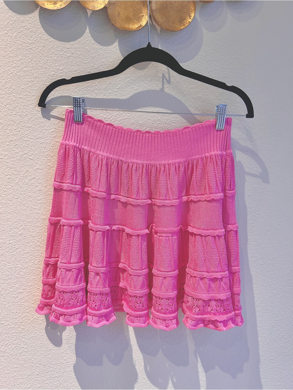 LoveShackFancy Hot Pink Ruffled Tiered Mini Skirt